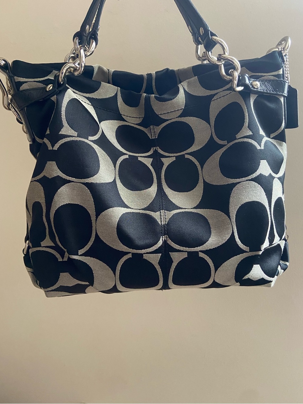 Coach Black & Silver Signature Logo Canvas Shoulder Tote and Satchel